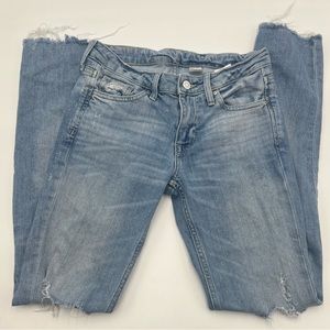 & DENIM Jeans Skinny Low Waist size 26 Destroyed Distressed Denim Raw Hem